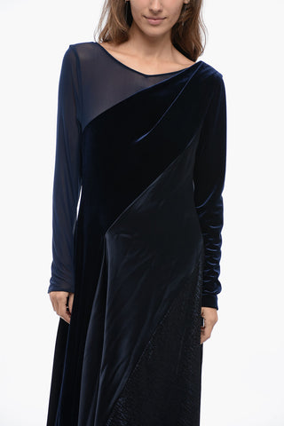 Satin and Velvet Dress with Mesh and Lurex Inserts