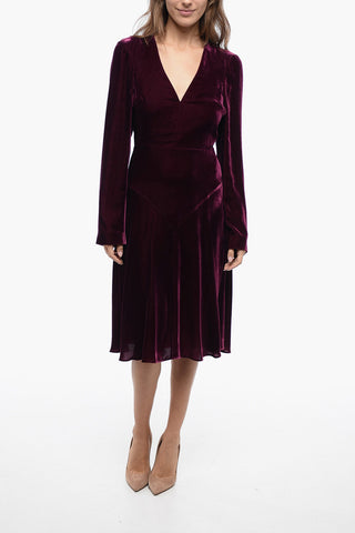 Asymmetric Velvet Dress with V-Neck
