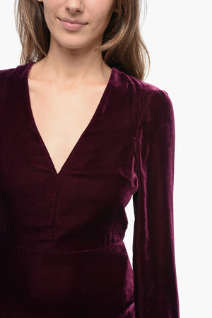 Asymmetric Velvet Dress with V-Neck