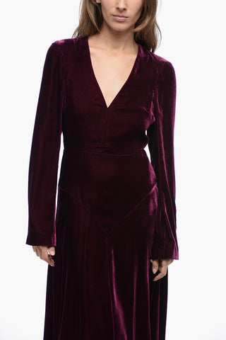 Asymmetric Velvet Dress with V-Neck