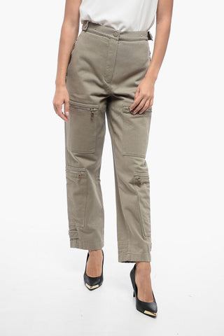 Pantaloni Cargo in Cotone Twill con Tasche a Zip
