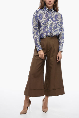 Double-pleated Wool Blend Gauchos Pants