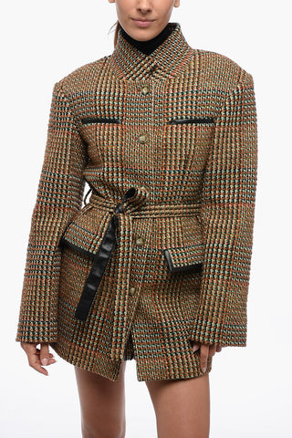 Tweed Belted Blazer with Eco-Leather Trims