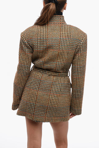 Tweed Belted Blazer with Eco-Leather Trims