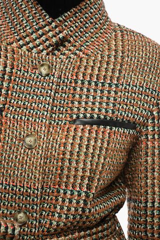 Tweed Belted Blazer with Eco-Leather Trims