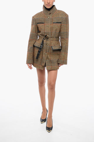Tweed Belted Blazer with Eco-Leather Trims