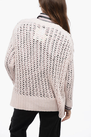 Crew Neck Openwork Pure Cashmere Sweater