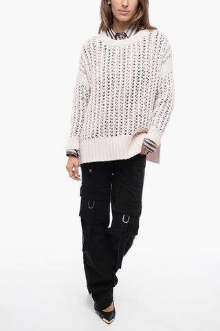 Crew Neck Openwork Pure Cashmere Sweater