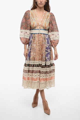 Paisley Patterned Linen DEVI SPLICED Dress