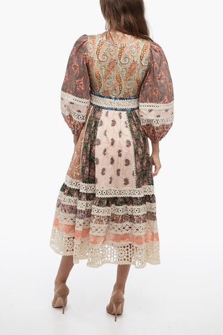 Paisley Patterned Linen DEVI SPLICED Dress