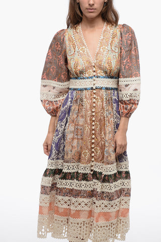 Paisley Patterned Linen DEVI SPLICED Dress