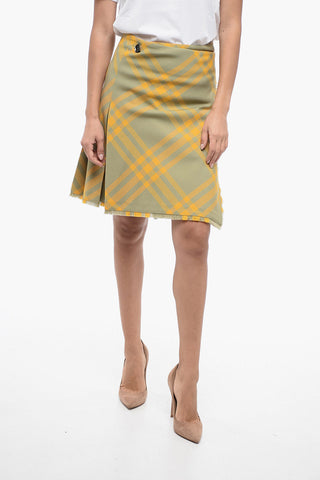 Tartan Wool Blend Skirt with Fringed Detail