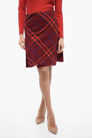 Cool Wool Pleated Skirt with Check Motif