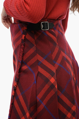 Cool Wool Pleated Skirt with Check Motif
