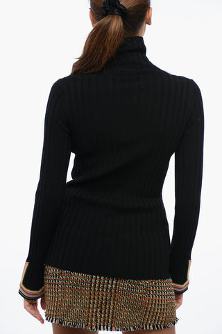 Ribbed Sweater with Multicolor Cuffs Detail