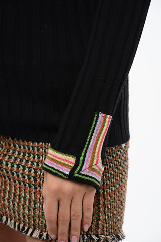 Ribbed Sweater with Multicolor Cuffs Detail