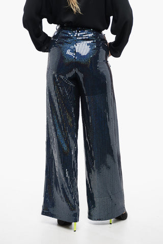 Wide-Leg All-Over Sequin Pants with Pleats