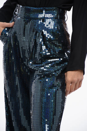 Wide-Leg All-Over Sequin Pants with Pleats