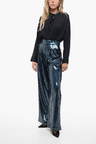 Wide-Leg All-Over Sequin Pants with Pleats