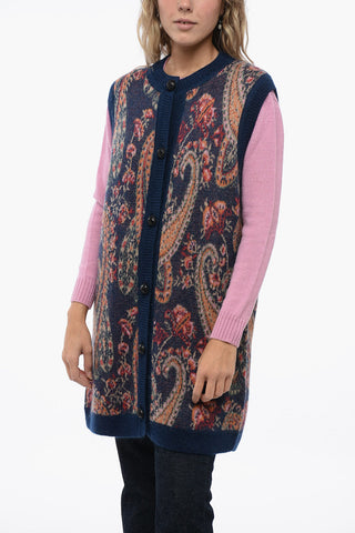 Maxi Buttoned Gilet with Paisley Motif