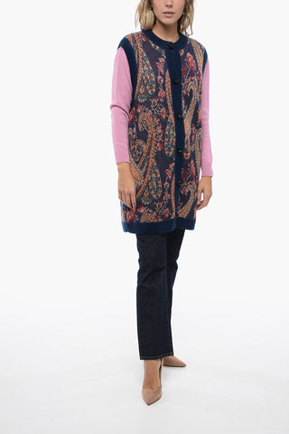 Maxi Buttoned Gilet with Paisley Motif
