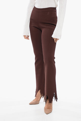 Ribbed Flared Pants with Laser-Cut Detailing