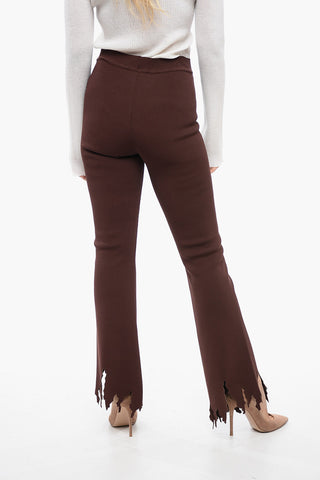 Ribbed Flared Pants with Laser-Cut Detailing