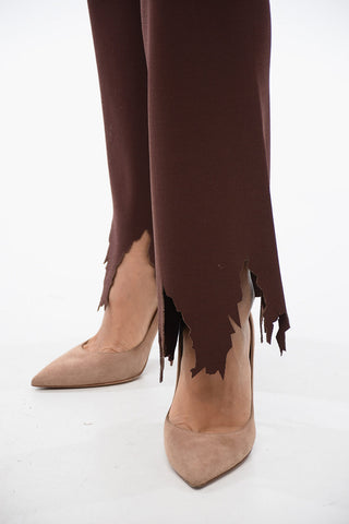 Ribbed Flared Pants with Laser-Cut Detailing