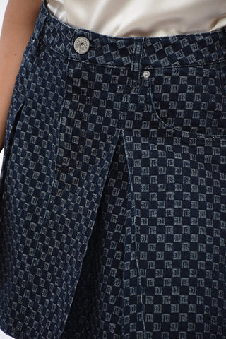 Minigonna in Denim Svasata con Motivo Logo