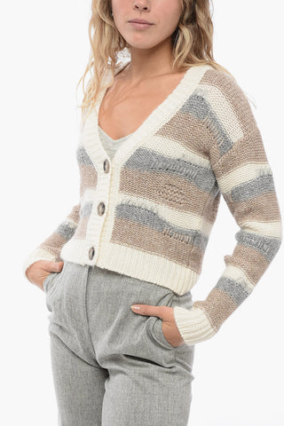 Cardigan a Righe Effetto Distressed con Paillettes