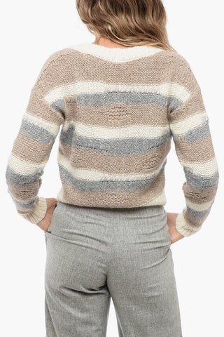 Cardigan a Righe Effetto Distressed con Paillettes