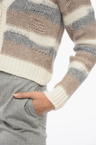 Cardigan a Righe Effetto Distressed con Paillettes