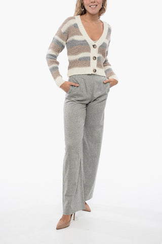 Cardigan a Righe Effetto Distressed con Paillettes