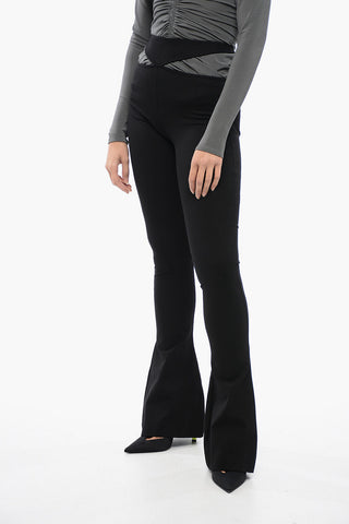 Stretchy Flared Pants with Cut-Out Effect Belt