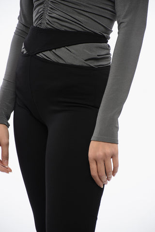 Stretchy Flared Pants with Cut-Out Effect Belt