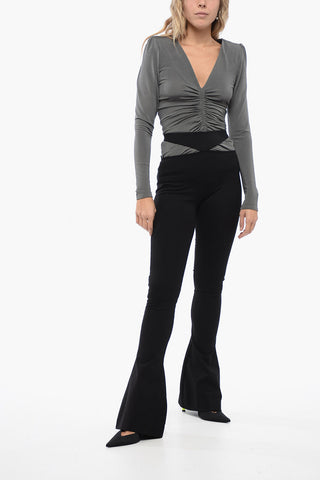 Stretchy Flared Pants with Cut-Out Effect Belt