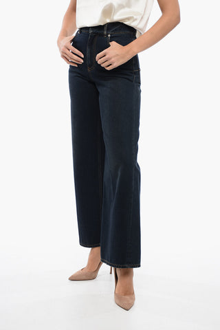 Jeans Crop a Gamba Ampia con Lavaggio Scuro