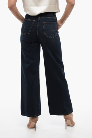 Jeans Crop a Gamba Ampia con Lavaggio Scuro