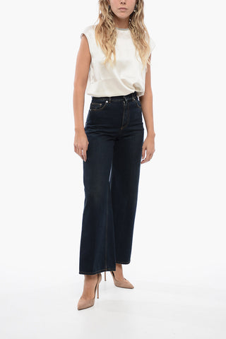 Jeans Crop a Gamba Ampia con Lavaggio Scuro