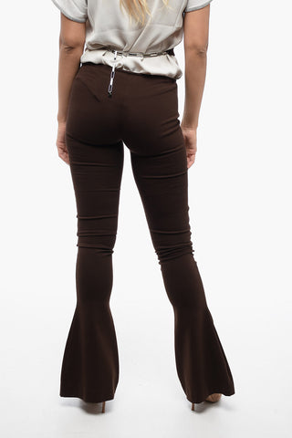 Stretchy Flared Pants with Cut-Out Effect Belt