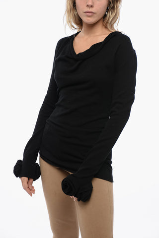 Shawl Neckline Sweater with Floral Application