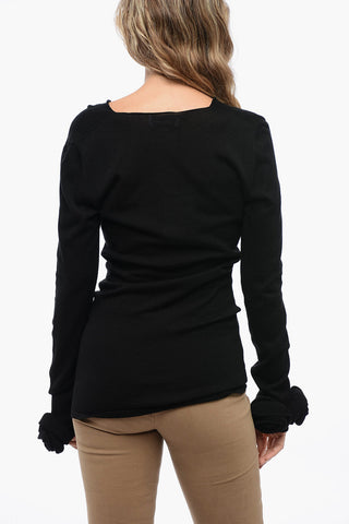 Shawl Neckline Sweater with Floral Application
