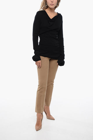 Shawl Neckline Sweater with Floral Application