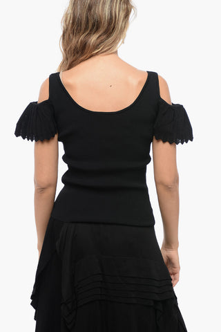 Top a Coste Cut-Out con Maniche Arricciate