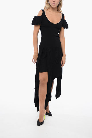 Top a Coste Cut-Out con Maniche Arricciate