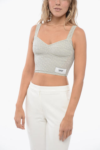 Floral Motif Solid Color Crop Top