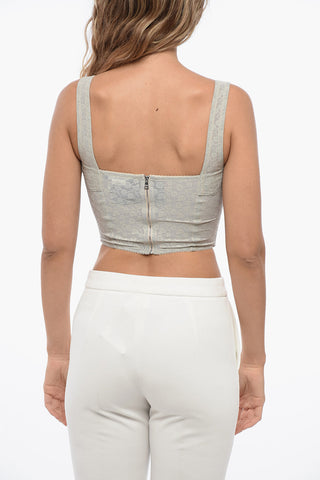 Floral Motif Solid Color Crop Top