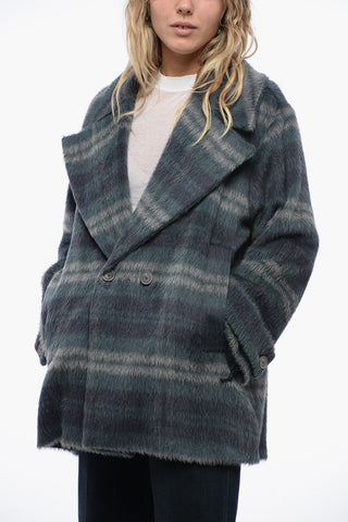 Alpaca Fur Coat with Check Motif