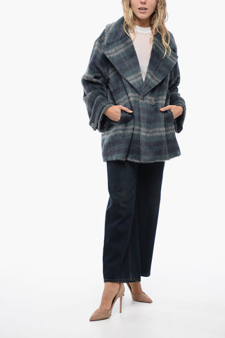 Alpaca Fur Coat with Check Motif