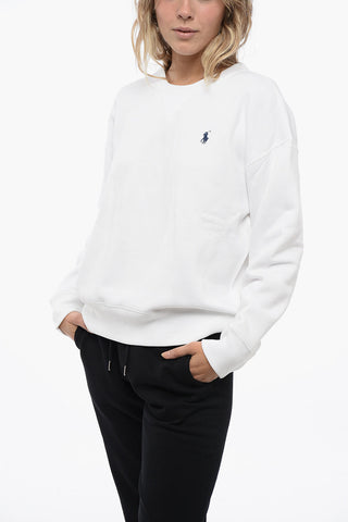 Crew Neck Fleeced Cotton Sweatshirt with Embroidered Logo